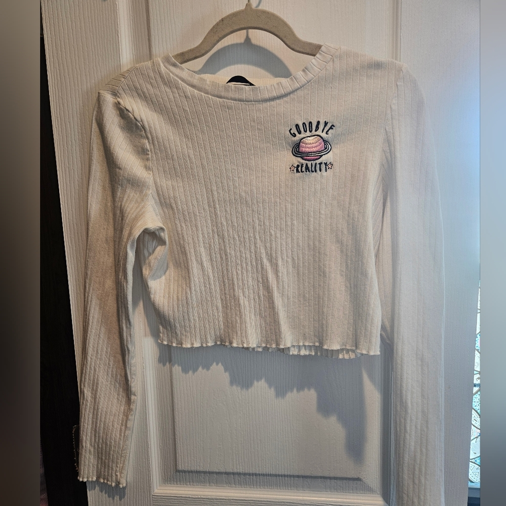 SHEIN Goodbye Reatlity Cotton Patch Long Sleeve Ribbed Top